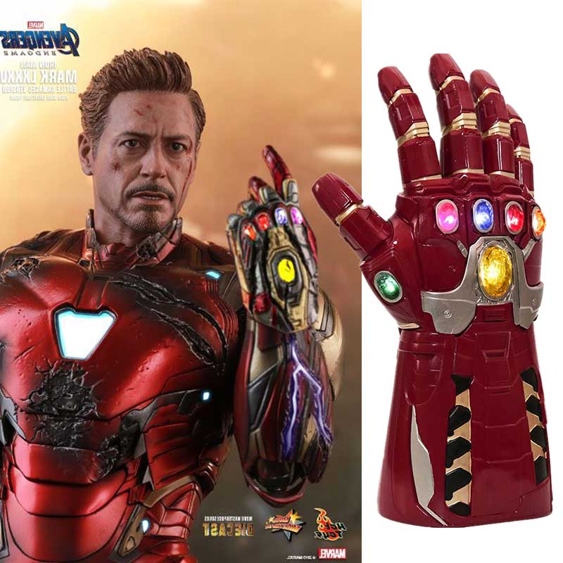 Avengers 4 Endgame Iron Man Tony Stark Red Led Gloves Infinity Light Up Infinity Gauntlet Replica Cosplay Gloves Halloween Props Kids Gift